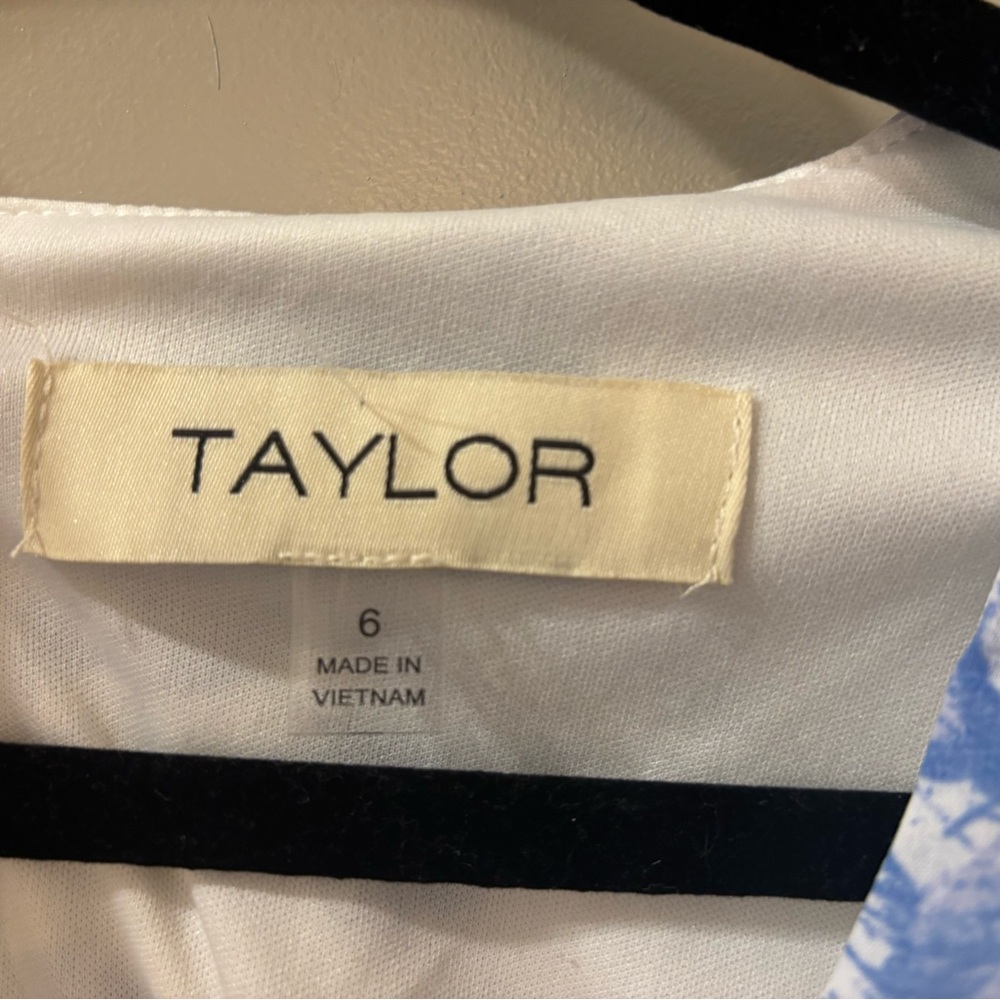 Taylor Blue and White Floral V-Neck Mini Dress - Picture 4 of 4
